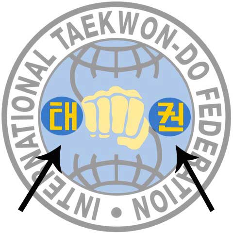 Escudo taekwondo con palabras coreanas TAE y KWON Escudo taekwondo con palabras coreanas TAE y KWON